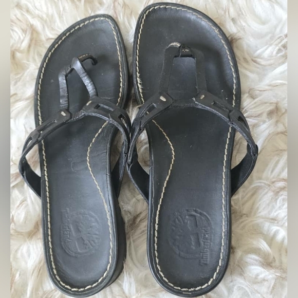 Timberland Women's Black Leather Slip-On Sandals Size 9.5 🌴 - Picture 3 of 9
